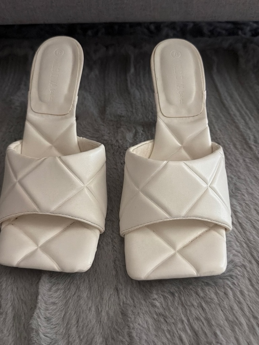 Wild Diva Cream Quilted Slide Heels